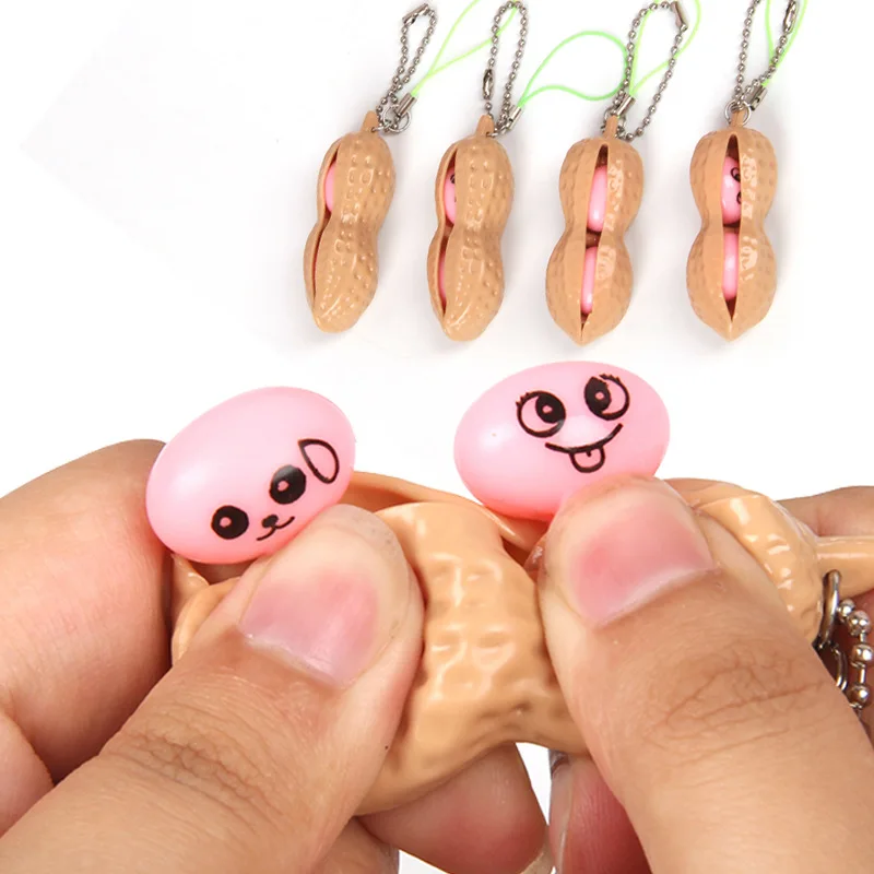 

5Pcs Novelty Funny Squeeze Peanut Toy Decompression Venting Sensory Small Toys Peanut Keychain Pendant Infinite Squeeze Toys