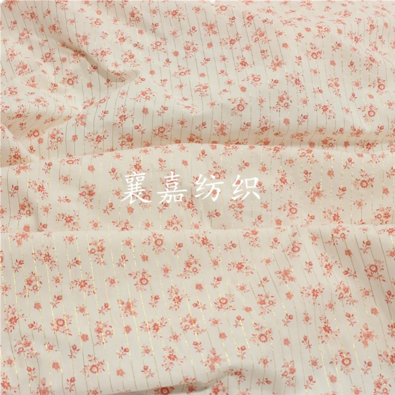 150x50cm Thin Cotton Golden Shiny Floral sewing Fabric, Making Children \'S Wear for Spring and Summer Women  Shirt Skirt Cloth