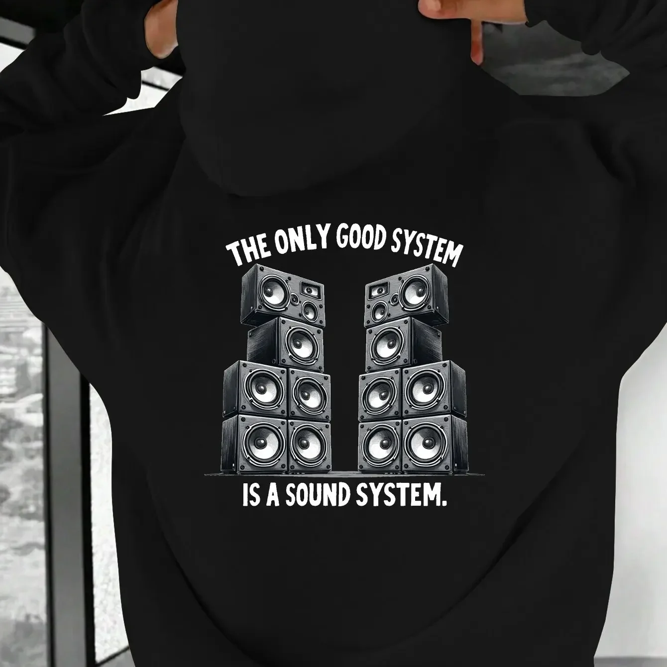 Men The Only Good System Is A Sound System Letter Speaker Graphic Back Printed Drop ShoulderHoodie EDM Club Casual Sweatshirt