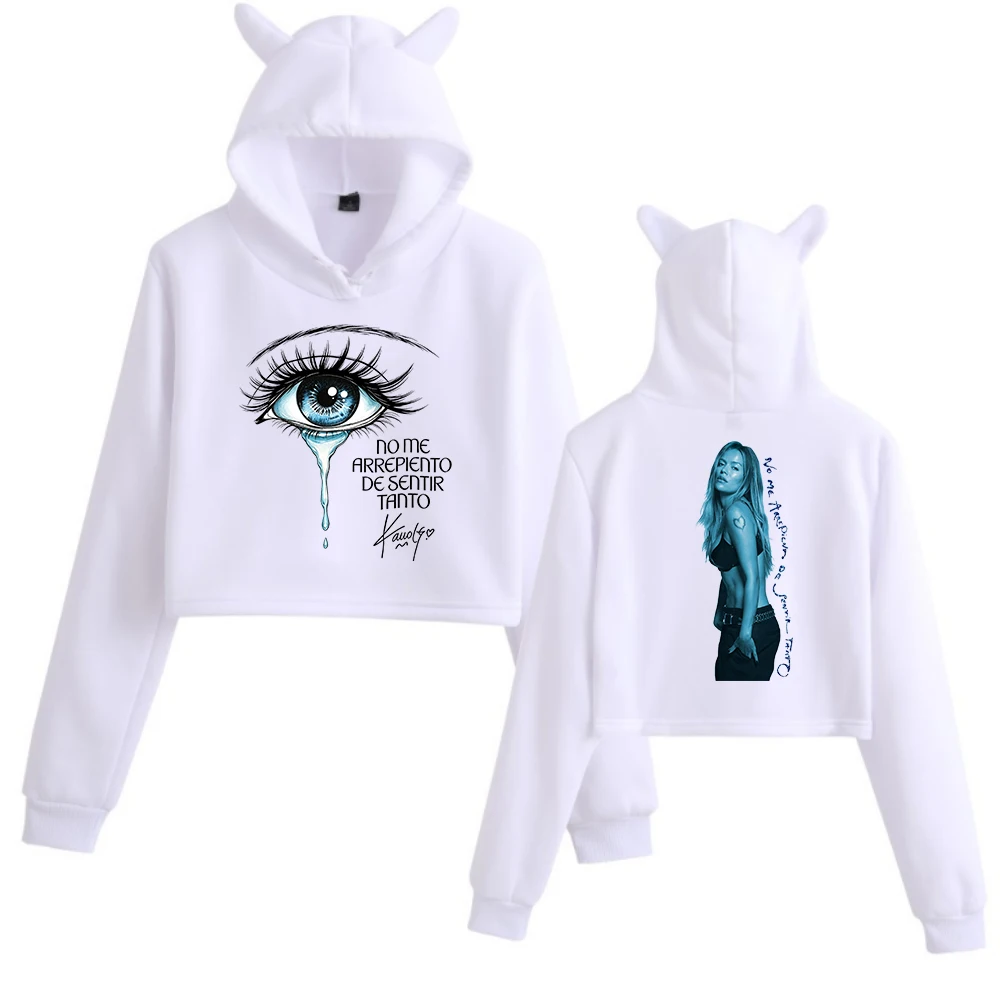 Karol G New Album No Me Arrepiento De Sentir Tanto Crop Tops Cat Ears Long Sleeve Crop Tops Girls Fashion Hoodie
