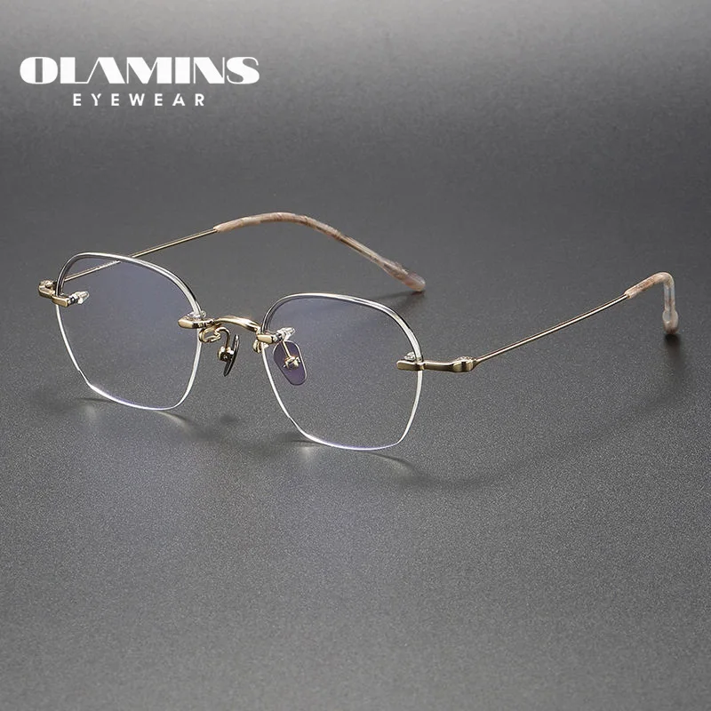 

OLAMINS Half Rim Smooth Lines Noble Eyewear Thin Optics Reading Glasses Design Competitive Price Gold Frame Sunglasses Unisex