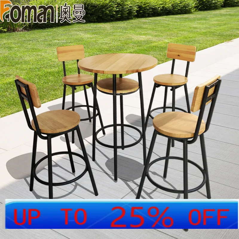 

LMM Nordic Modern Simple Bar Chair Home Teak Tall Bar Stool