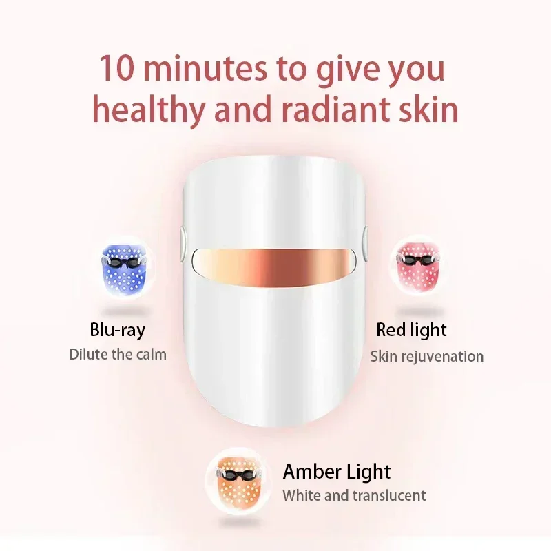 3 Colors Photon Facial LED Mask Therapy Anti Aging Face Neck Beauty Mask Relaxation Treatment Anti-Wrinkle Skin Care Whitening