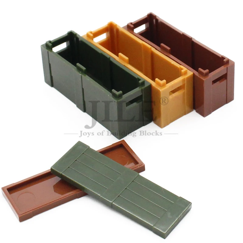 Moc-Conteneur Wisure pour blocs de construction, caisse rectangulaire en bois 2x6, briques de bricolage, vue sur la rue de la ville, jouets d'assemblage compatibles, 10 pièces