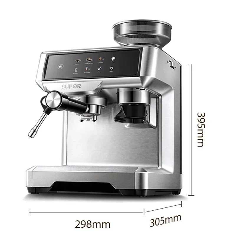 Electric Italian Coffee Machine with Grinder Milk Frother 15bar Pump Pressure Semi-automatic Espresso Machine