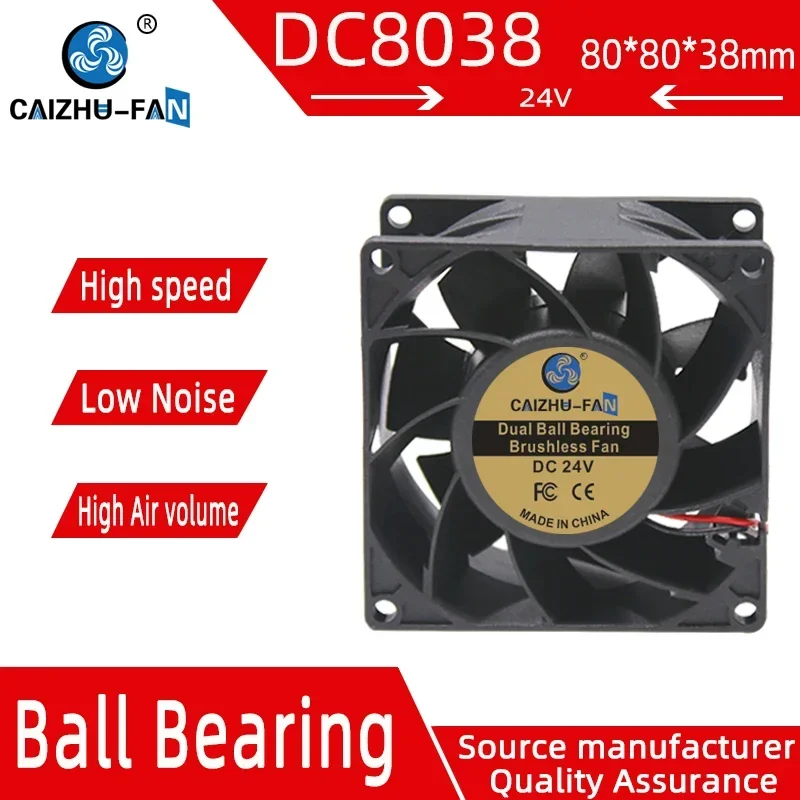 CAIZHU-FAN New dual ball bearing large airflow DC8038 24 where v0. 5 a 80 * 80 * 38 mm converter cooling fan12V