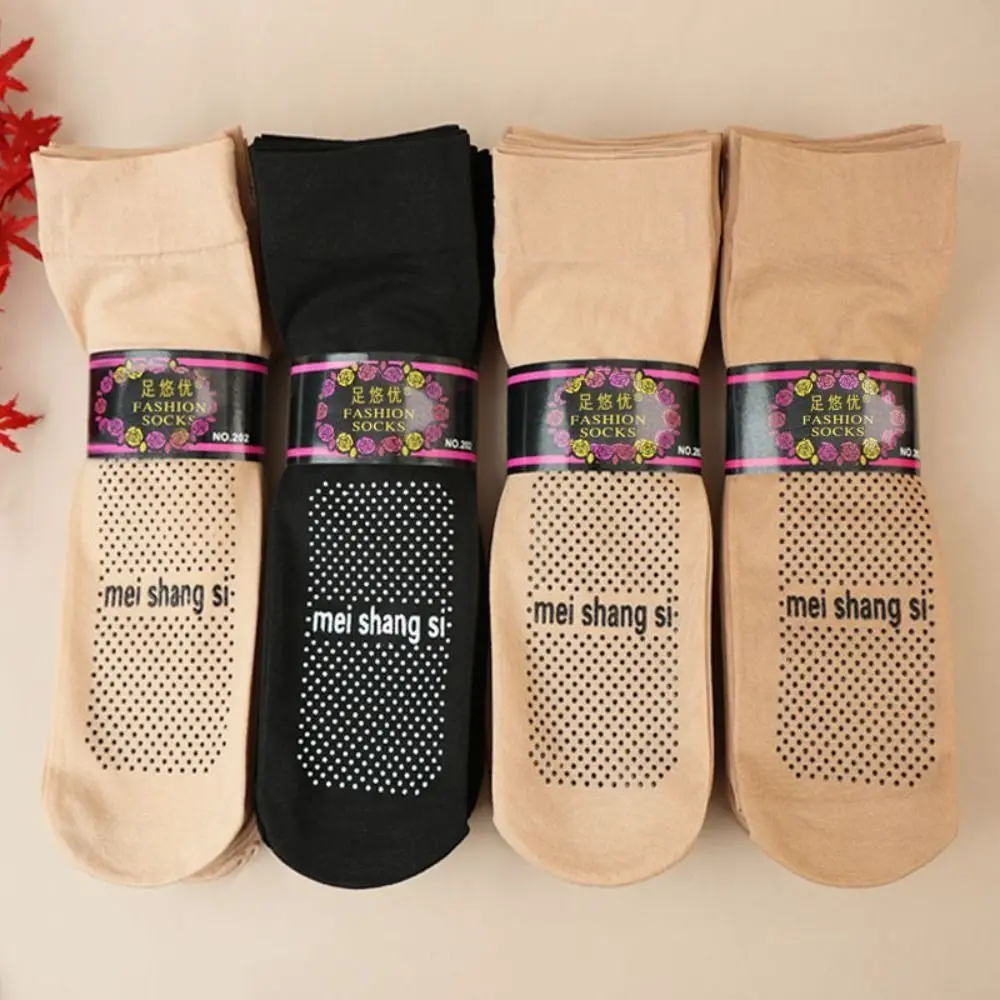 10 ペア透明クリスタルシルク靴下ノンスリップミッドふくらはぎ女性目に見えない靴下超薄型靴下シルク薄手のチューブソックス夏