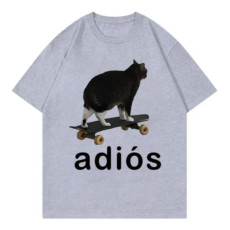 Adios مضحك القط ميمي الجرافيك تي شيرت شارع العليا موضة الاتجاه قصيرة الأكمام تي شيرت المرأة عادية الراحة تي شيرت ملابس حريمي