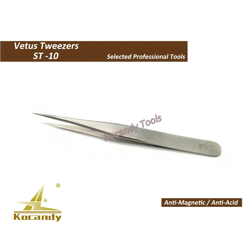 VETUS TWEEZER ST-10 Fine Straight Tip High Quality Stainless Steel Super Hard Anti-magnetic and Anti-Acid Precision Tweezers