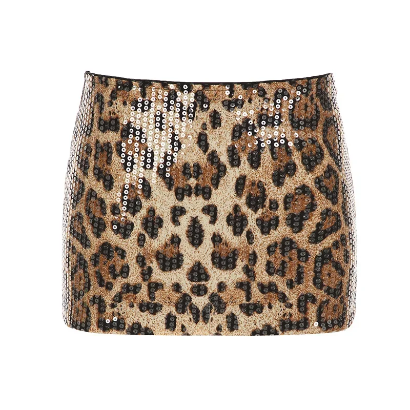 Fashion Leopard Sequined Women Slim Sexy Mini Skirts Hotsweet Gyaru A-Line Skirts 2025s Trendy Streetwear Clothes