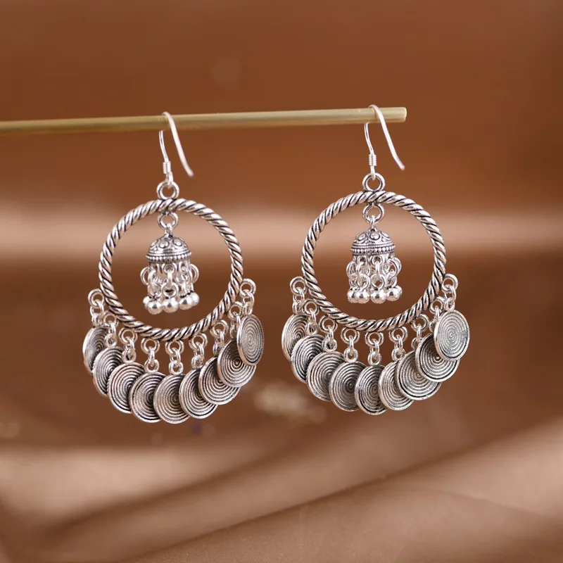 S925 Vintage Style Fashion Braided Silver Tassel Long Women's Earrings