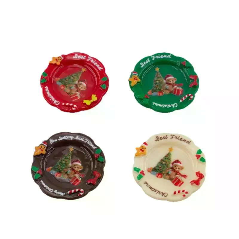 Mini Christmas Plates Resin DIY Accessories: 10pcs Keychain Pendants Desktop Oranment Dollhouse Decor