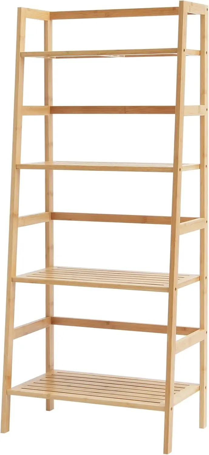

4-Tier Bamboo Ladder Shelf, Trapezoid Open Bookcase, Display Storage Rack Organizer, Freestanding Flower Plant Stand, Ladder