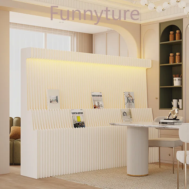 Folding White Screen Partition Office Shelf Booth Modern Simple Foldable Mobile Luminous Booth Room Divider Decoration