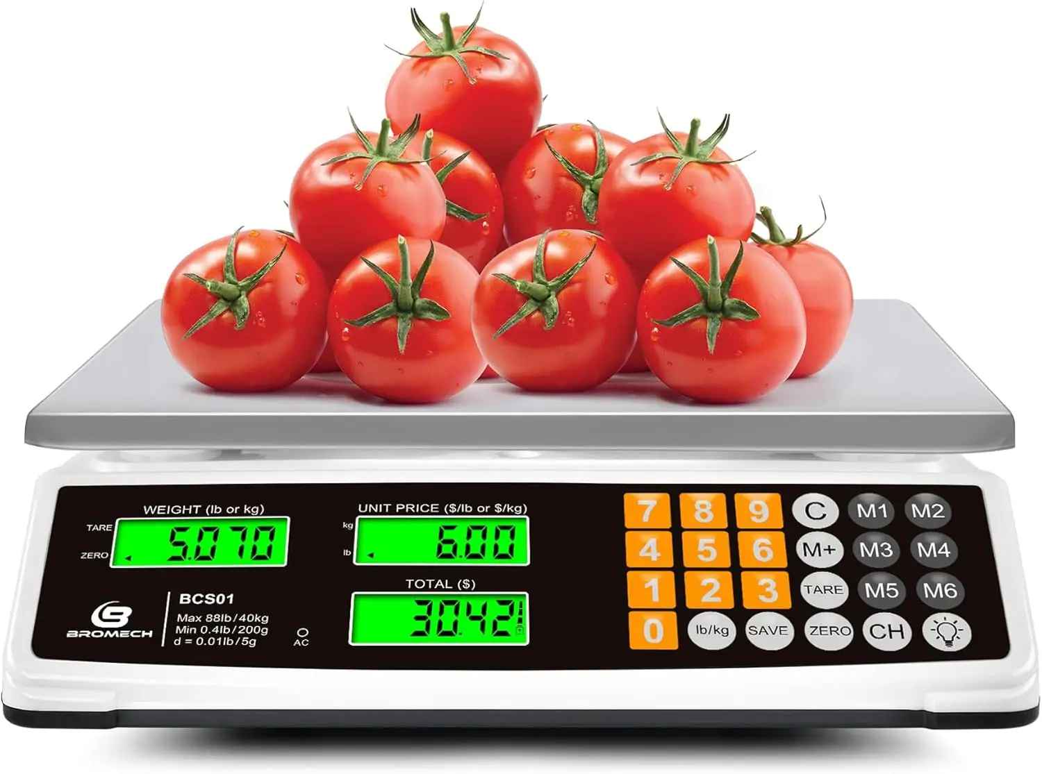 

Commercial Food Scale 88lb/40kg with LCD Display and Green Backlight for Produce Meat Weighing in Markets