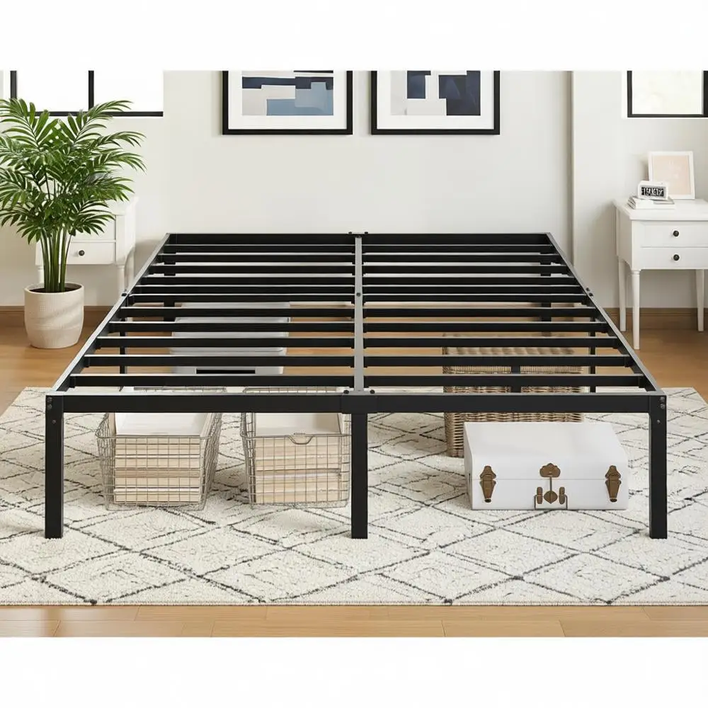 

14-дюймовая кровать-платформа из черного металла с местом для хранения, без пружинного блока, простая сборка