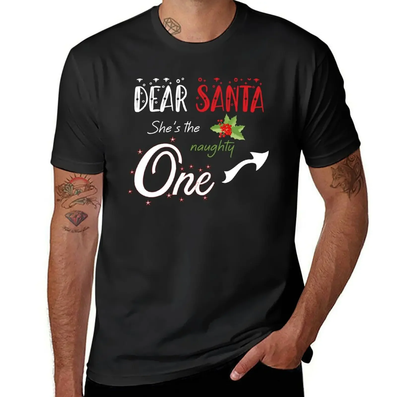 

Dear Santa she is the naughty one - Matching Christmas couples - Christmas Gift T-Shirt anime figures men clothing