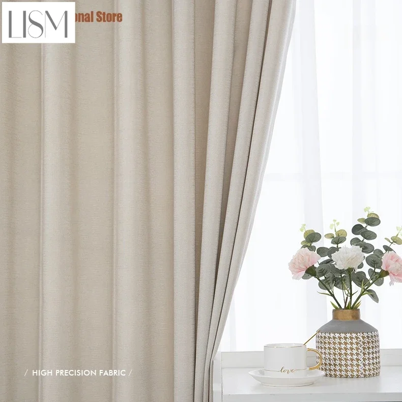 

Modern Light Luxury Blackout Curtains for Living Room and Bedroom Cotton Linen Cream Bright Textured Window Decor Custom cloth