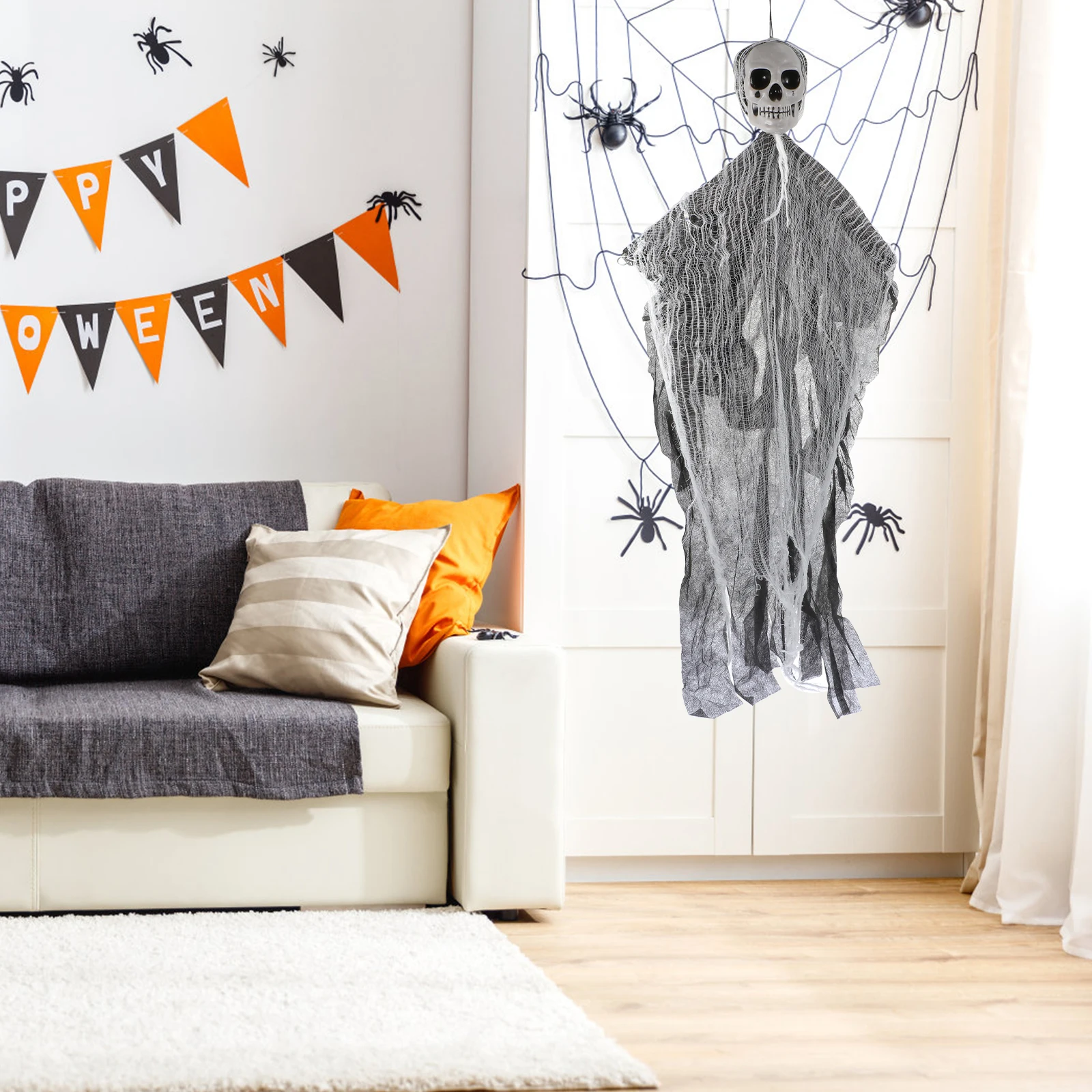 

2 pcs Polyester Hanging Ghosts Halloween Skull Props Festival Scene Decorations For Garden Yard Tree Horror Party Door