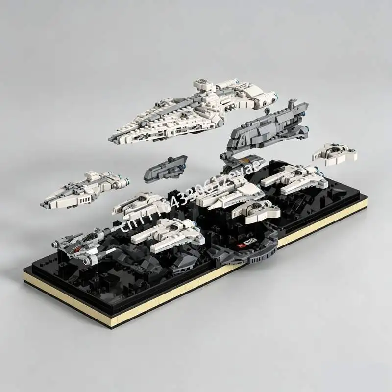 1968Parts Micro Diorama Fleet Series Part V Spaceship Model Custom Puzzle Building Blocks Diy Assembly Sci-Fi Toy Popular Gifts