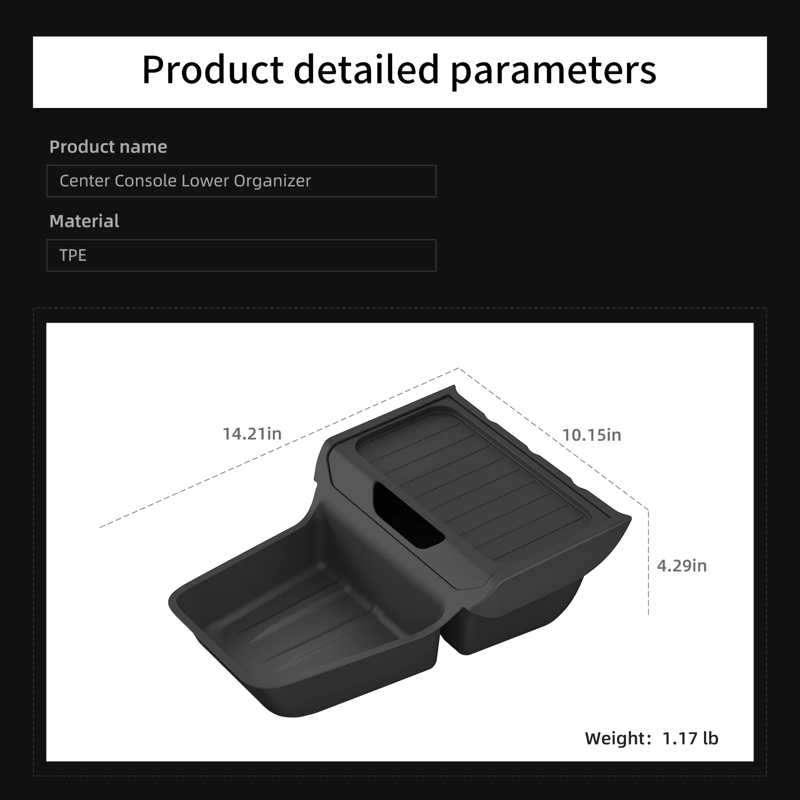 LUCKEASY für Tesla Model Y Standard 2026 2025 Mittelkonsole Untere Aufbewahrungsbox TPE Zentrale Ablage Zubehör Ordnungssystem – Detail 2