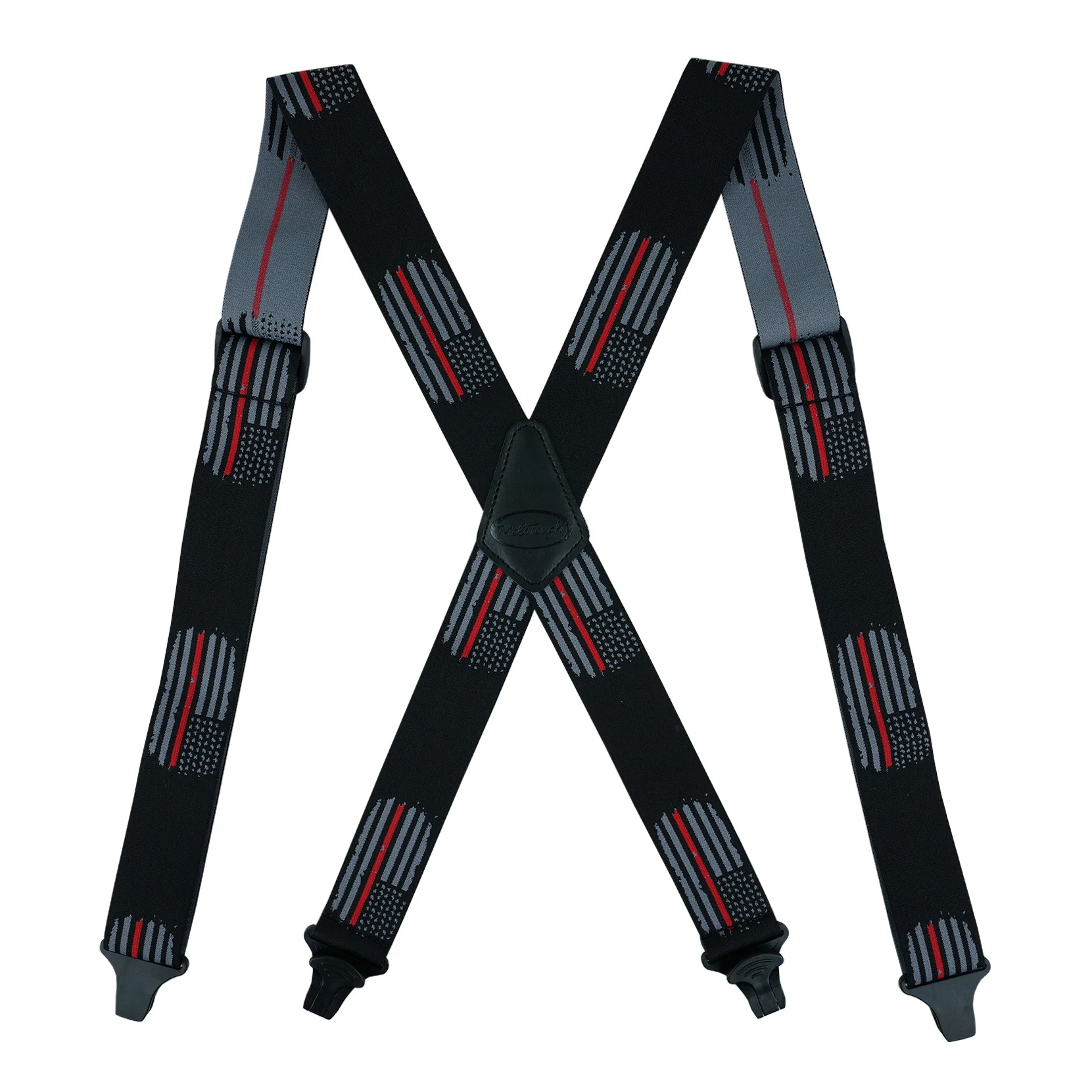 MELOTOUGH 1.5-inch X-shaped plastic NO buzz plastic  clip fully elastic  with leather patch Airport Friendly Suspenders