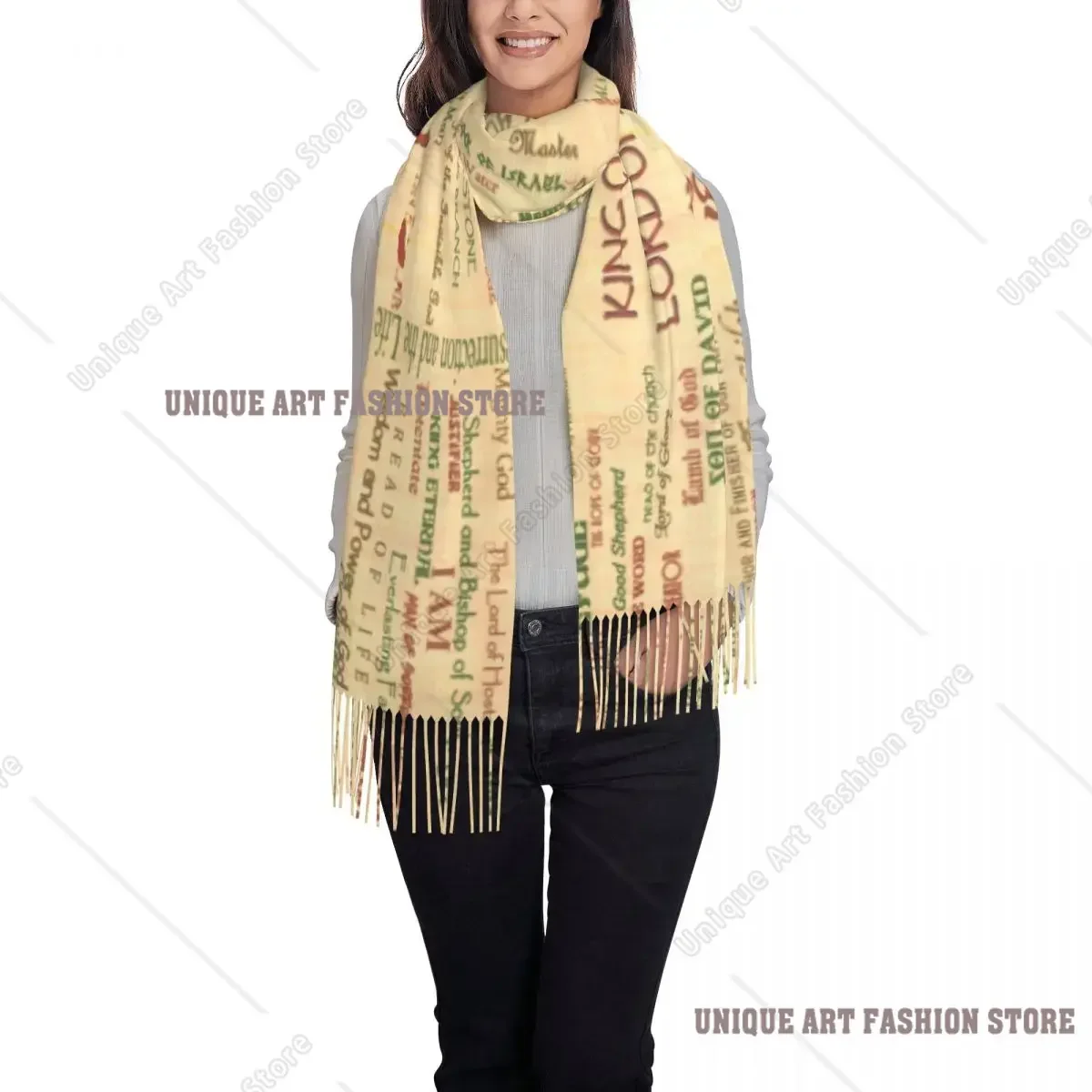 Custom Jesus Biblical References Tassel Scarf Soft Religious Christian Divine Mercy Shawls Wraps Ladies Winter Fall Scarves