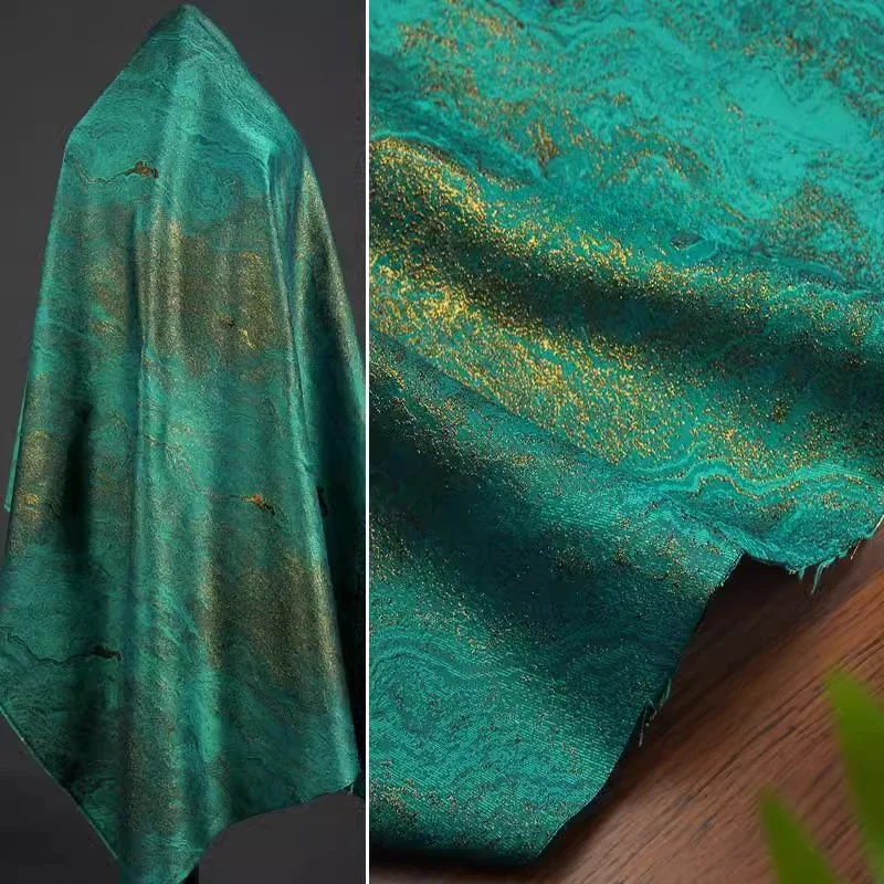 

Turquoise Jacquard Fabric Gilt Galaxy Brocade Chinese Style Coat Vest Horse Face Skirt Vest Skirt Shiny Gold Woven sewing Cloth