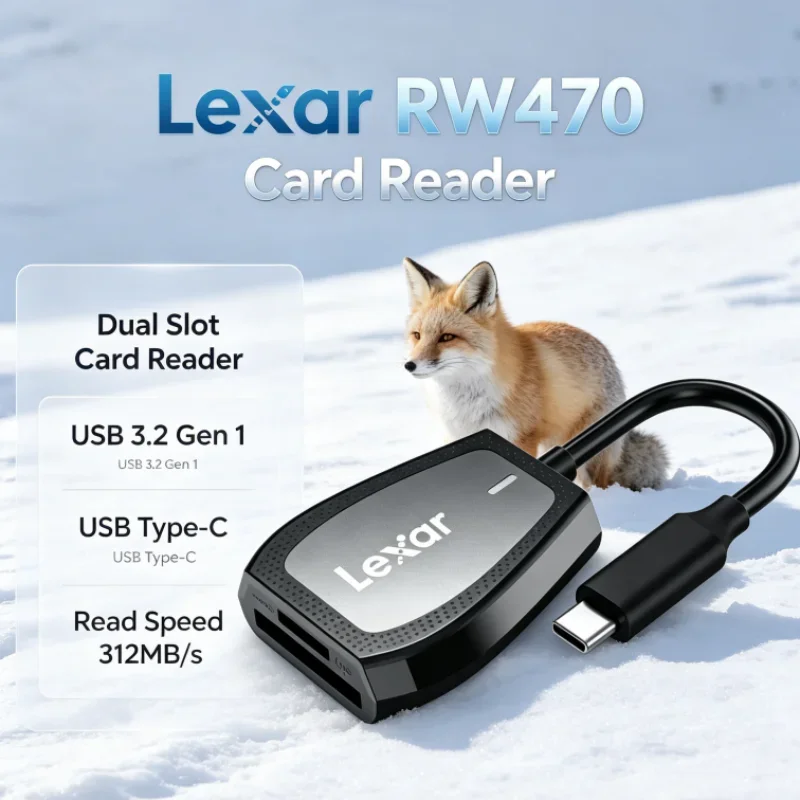Lexar RW470 Type-C Dual Slot 2-in-1 USB 3.2 Gen1 SD microSD Card Reader UHS-II 312MB/s Transfer Speed for SD Card Data Transfer