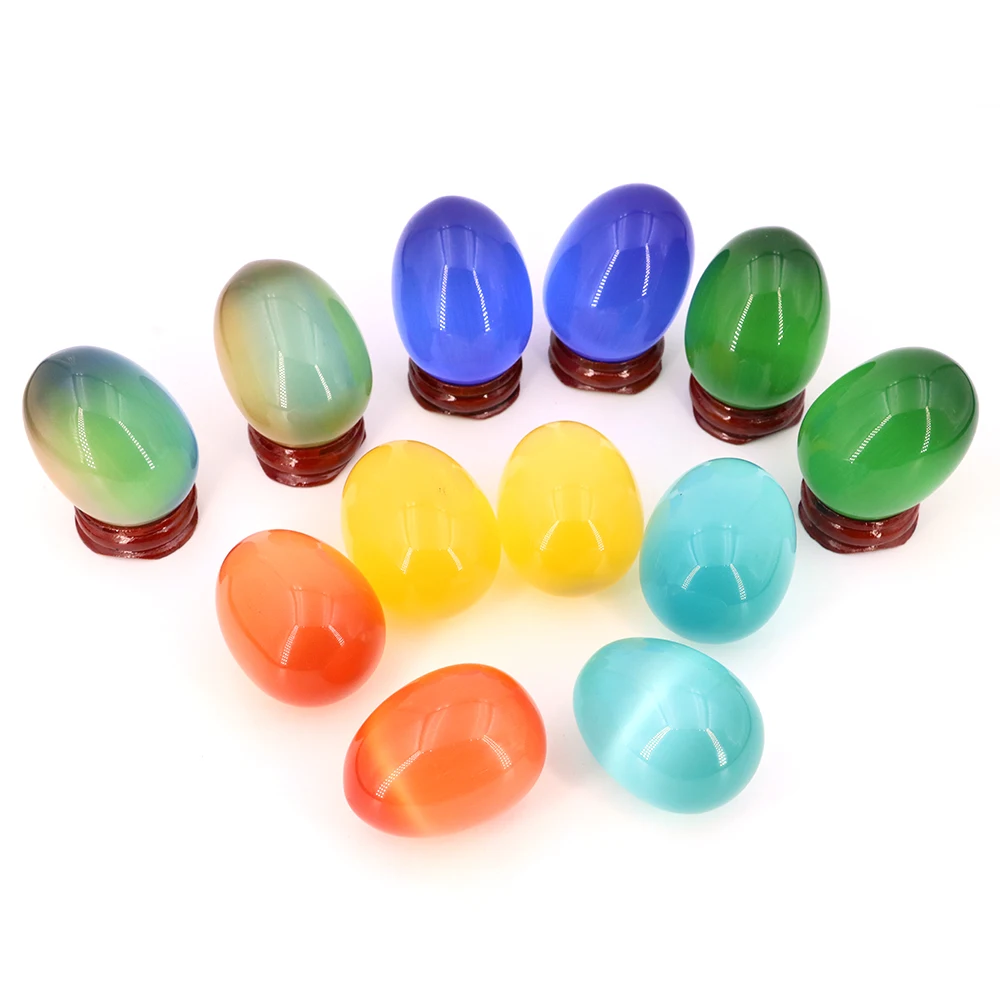 35x48mm Cat Eye Opal Egg Shape Ornament Gemstone Mineral Polished Fish Tank Home Decoration Natural Stone Easter Gifts Wholesale