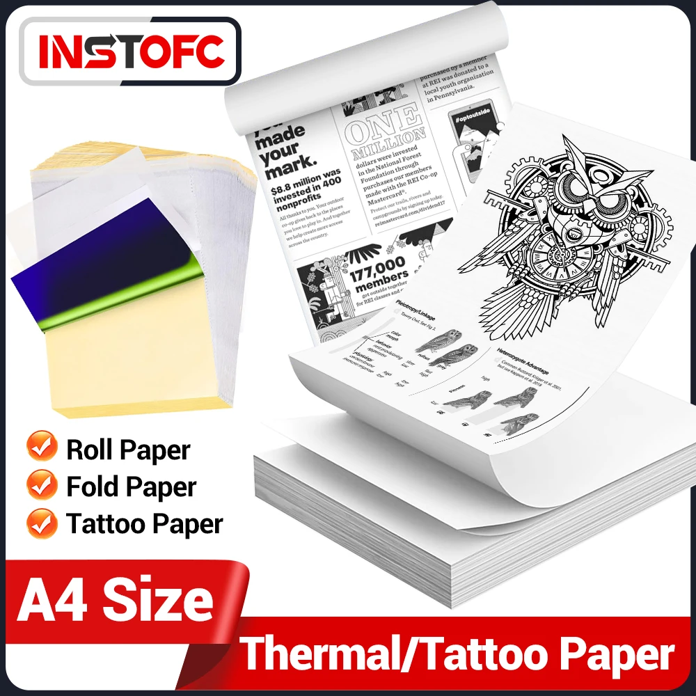 A4 Thermal Quick Dry and Long Time Storage Continuous Thermal Roll Paper 100 Sheets Folded Thermal or Tattoo Transfer Paper
