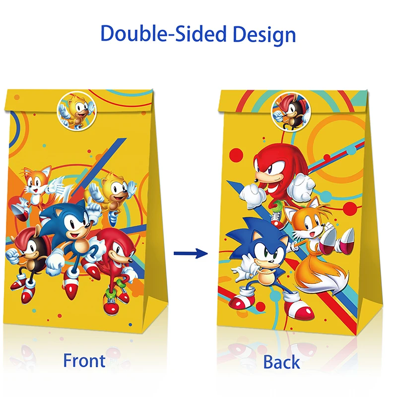 12PCS 24PCS Sonic The Hedgehog Paper Gift Bag Anime Figure Image Theme Party Christmas Return Gift Bag Candy Bag Wholesale