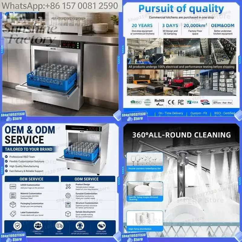 Commercial Built-In Stainless Steel 304 Dishwasher High Efficiency Industrial Dryer Smart Machine Household