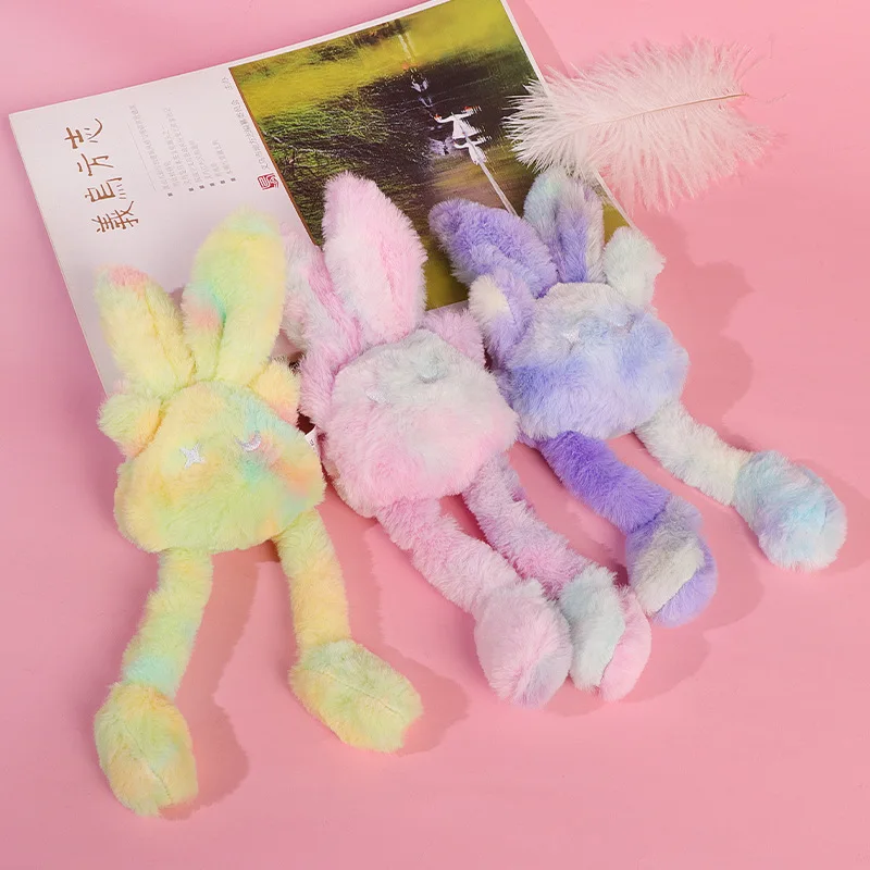 Cute Gradient Tie Dye Rabbit Plush Keychain Stretchable Long Ear Bunny Hanging Ornament Fluffy Bag Charm Claw Machine Toy