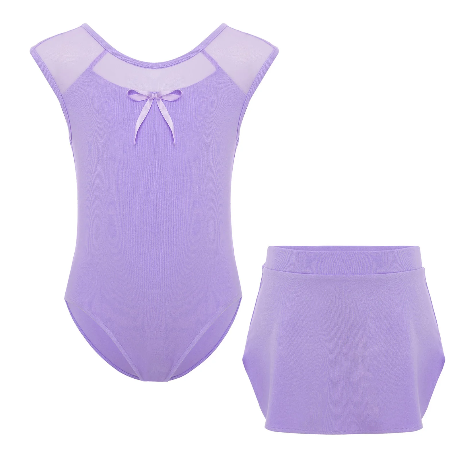 

Kids Girls Lyrical Ballet Warm-up Examination Dance Costume Sheer Mesh Leotard with Skirt Ballet Performance Training Outfits