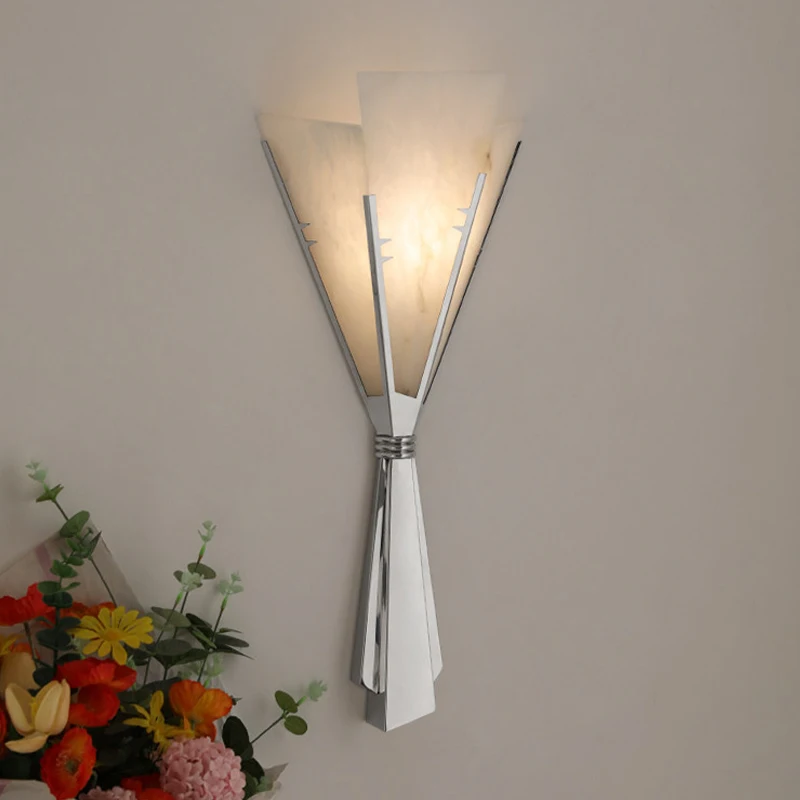 Middle Spanish Marble Wall Lamp Steel Flower Shaped Sconce Bedroom Corridor Living Room Vintage Luxury LED Wall Light Home Decor