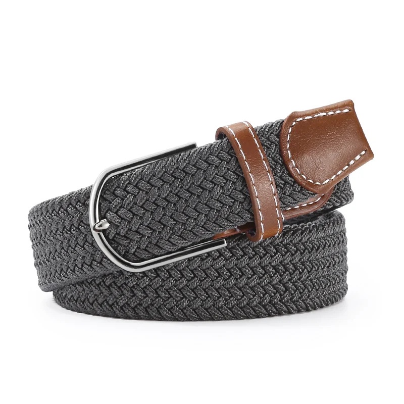 Unisex Elastic Fabric Woven Casual Belt Pin Buckle Braided Stretch Expandable Canvase and Stylish Leisure Men Belt