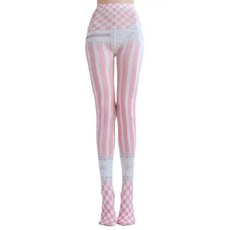 

Women Tights Vertical Striped Printed Pantyhose With Pattern Cosplay Paired with Silk Stockings and Colored Loli Bottom Socks