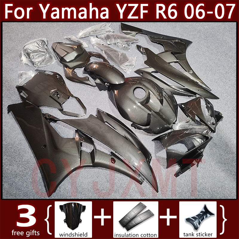 

Новый комплект обтекателей для мотоцикла из углеродного волокна для Yamaha YZF R6 2006 2007 YZFR6 06 07, индивидуальный корпус обтекателей для кузова из АБС-пластика