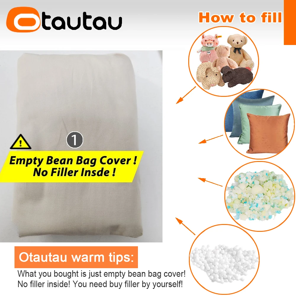 OTAUTAU Soft Pure Cotton Bean Bag Cover Lounger Pouf DD173【No Filler Inside! You Need To Buy Filler By Yourself !】