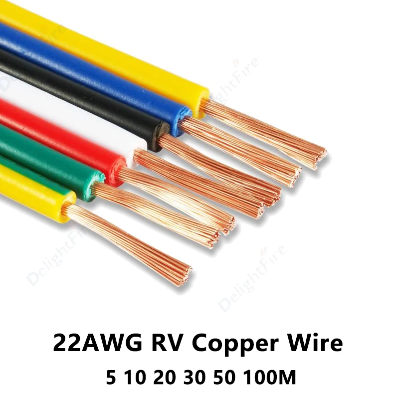 5-100M RV Copper Wire 22 AWG Single Electrical Wire MultiColor LED Extension Wire For LED Strip Light Battery Electronic DIY