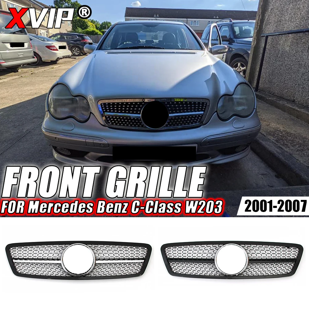 

XVIP Front Glossy Black Diamonds Style Racing Grille For Mercedes Benz C-Class W203 2001-2007 C200 C240 C280 Front Bumper Grille