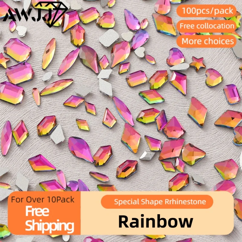 100pcs/pack Rainbow Gradient Various shapes Self-Adhesive Precision-cut Nail Art Rhinestones Skilled Choice Eco-Friendly & Safe