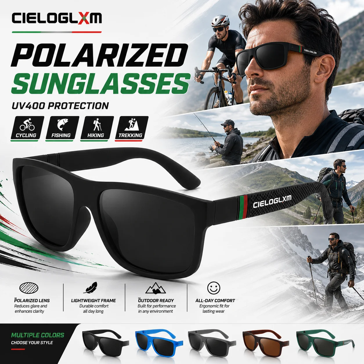 CIELOGLIM Polarized Cycling Sunglasses UV400 Outdoor Fishing Hiking Climbing Driving