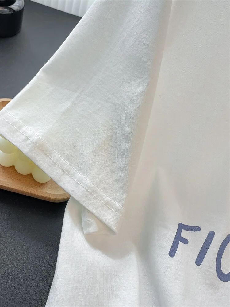 T-shirt casual oversize ort Sve Cartoon Letter Print Summer White Top Trendy Ins Uomo Donna round Ne Casual Sle