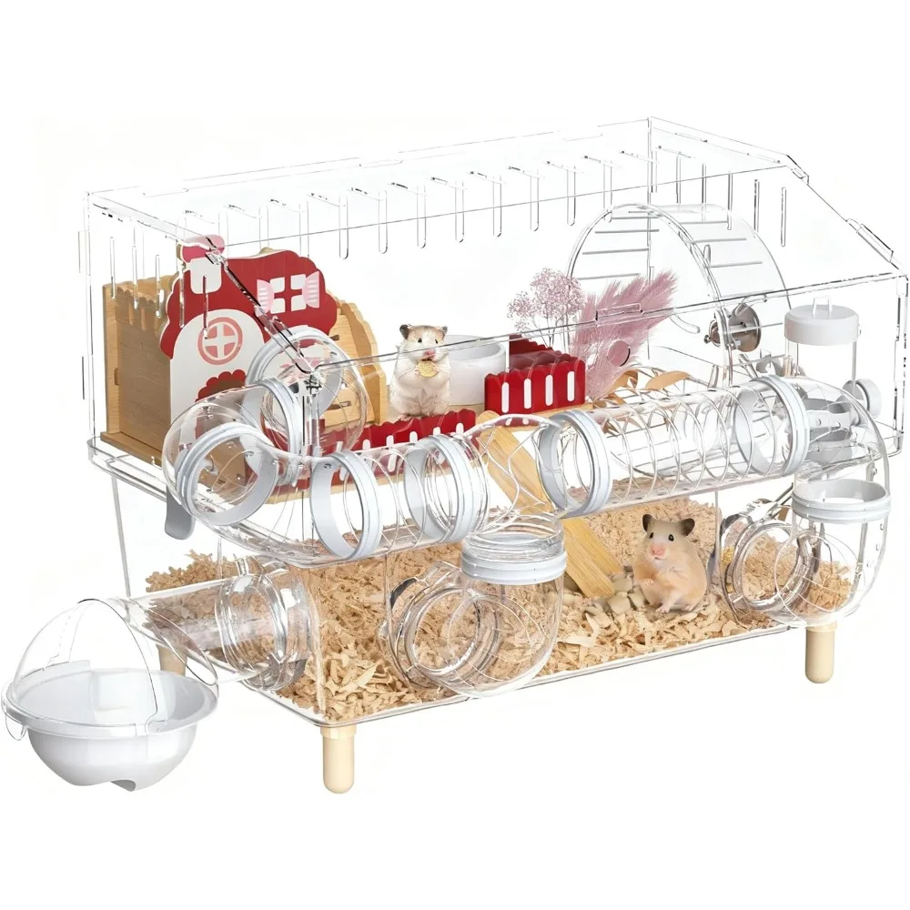 

Hamster Cage Chewproof,8 in 1 Hamster House 2-Layer with Transparent Viewing,Top Open Mouse Cage for Pet Mice,Hamster Ha