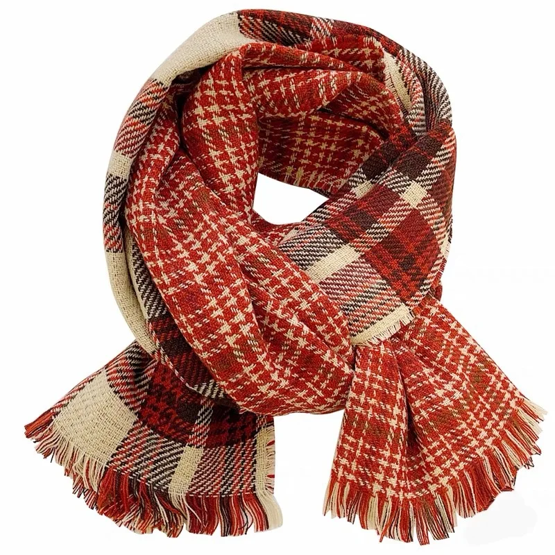 Red Tartan Tassel Scarf Stylish Vintage Decoration Neck Scarf Autumn Winter Coldproof Warm Unisex Wrap Scarf Hijab Stoles