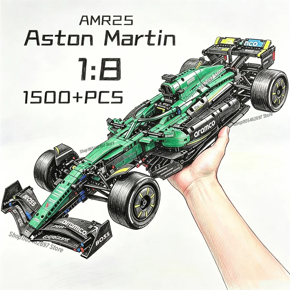 2026 New Technology 1547PCS 1:8 Martin Aramco AMR25 Building Blocks MOC Sports Car DIY Assembly Model Set Boys Toys Gifts
