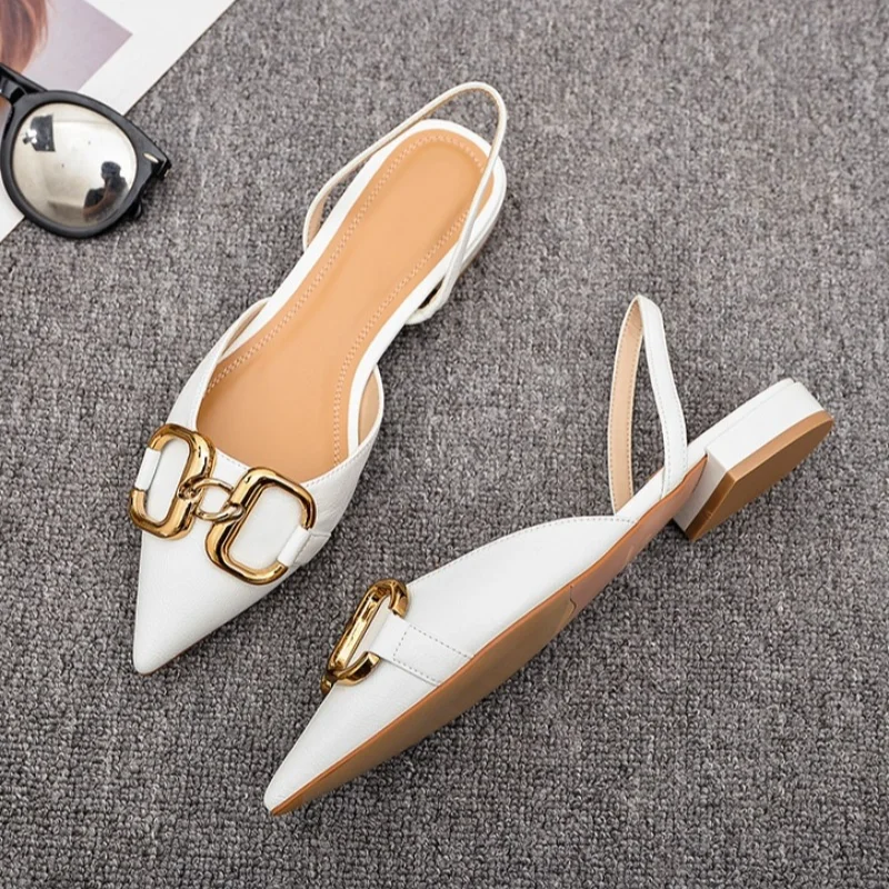 2024Women Summer New Fashion Chain Designer Simple Solid Color Square Heel Shoes PULeather Outdoor Shopping Office Women Sandals