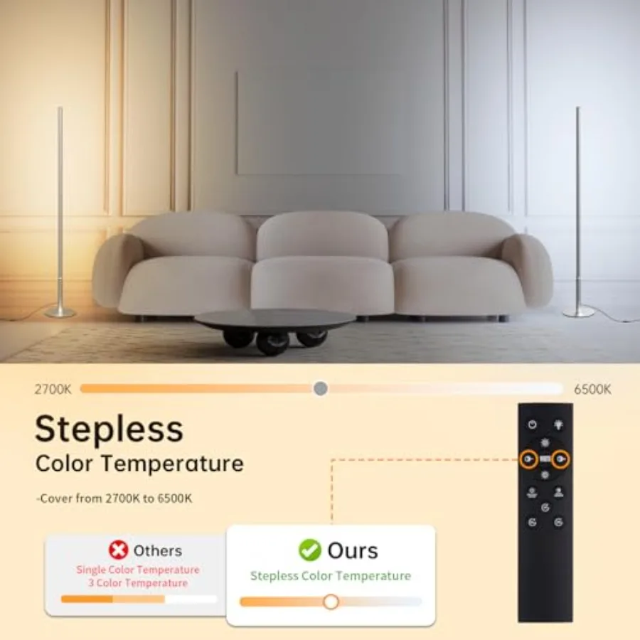 Minimalist Corner Floor Lamp 2700K-6500K Dimmable with Remote Control 57.8